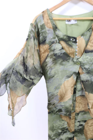 שמלת וינטיג עלים שיפון בירוק- L-XL