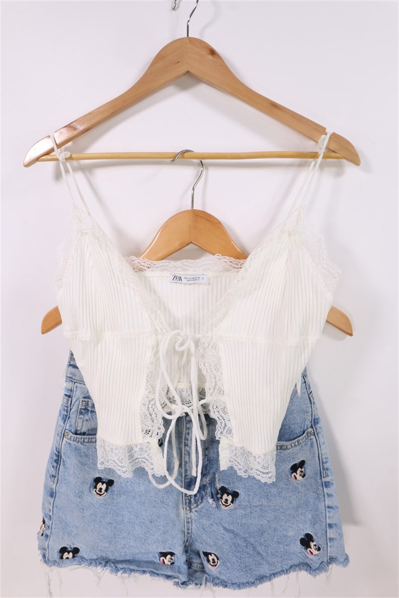 חולצת קשירה ZARA תחרה בלבן- M