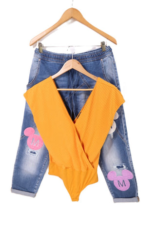 בגד גוף ZARA ריב בכתום - M-L