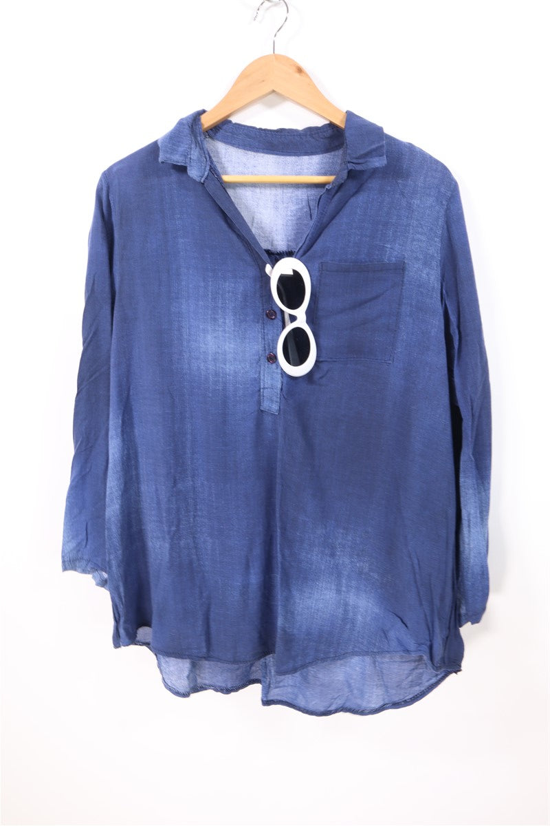 חולצת בד בסגנון וואש גינס בכחול- XL