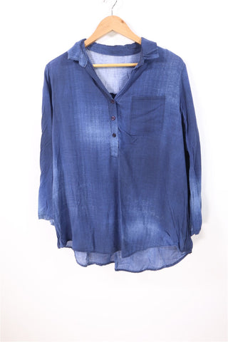 חולצת בד בסגנון וואש גינס בכחול- XL