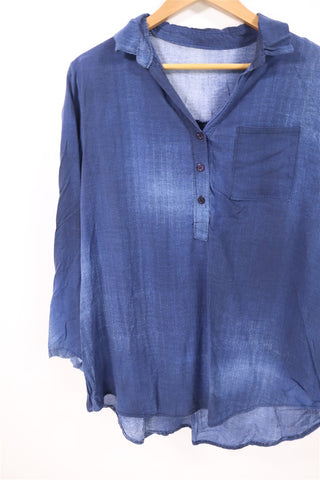חולצת בד בסגנון וואש גינס בכחול- XL