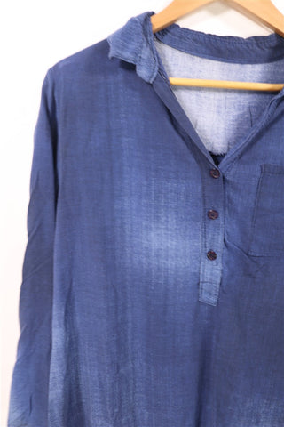 חולצת בד בסגנון וואש גינס בכחול- XL