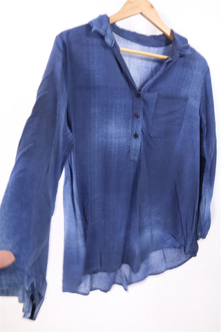 חולצת בד בסגנון וואש גינס בכחול- XL