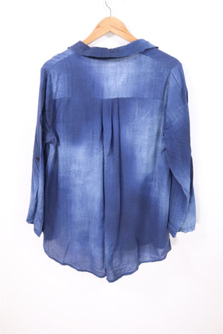 חולצת בד בסגנון וואש גינס בכחול- XL