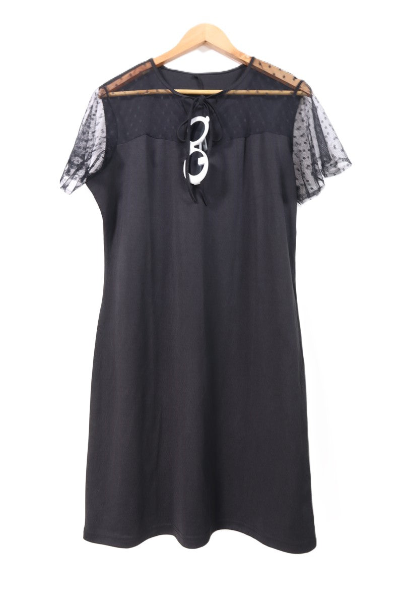 שמלת שרוולי טול מעוצבת בשחור-L-XL