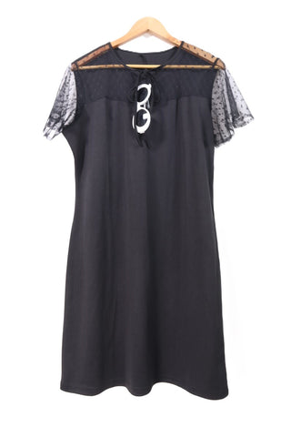 שמלת שרוולי טול מעוצבת בשחור-L-XL