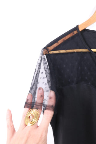 שמלת שרוולי טול מעוצבת בשחור-L-XL