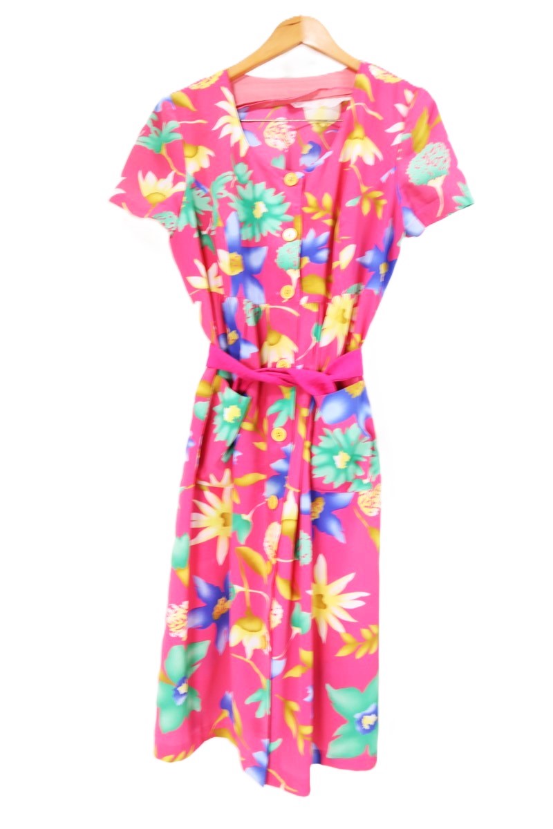 שמלת וינטיג פרחונית בורוד- L-XL