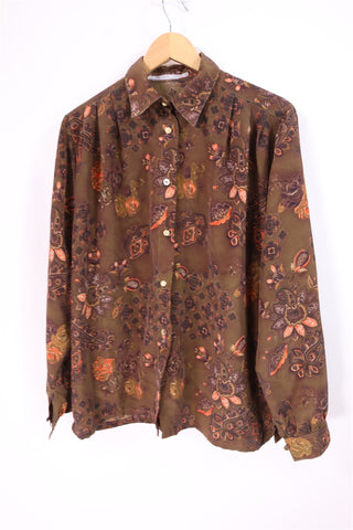 חולצת וינטיג פרחונית ופייזלי  בחום-L-XXL