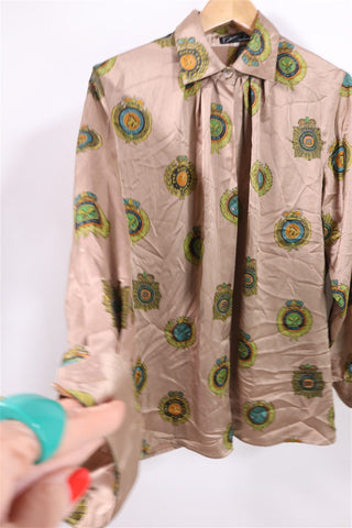 חולצת וינטיג בפרינט מלכותי בנחושת-L-XL