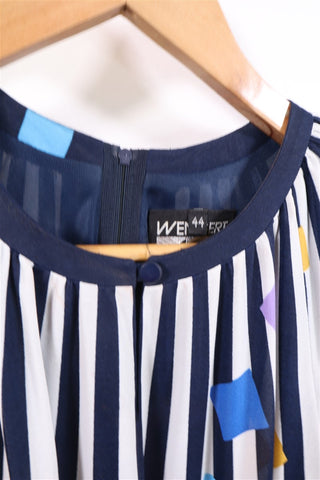שמלת וינטיג צורות גאומטריות ופסים בכחול-L-XL