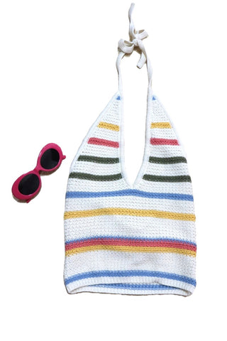 חולצת טופ סריג ZARA בשמנת-XS-S