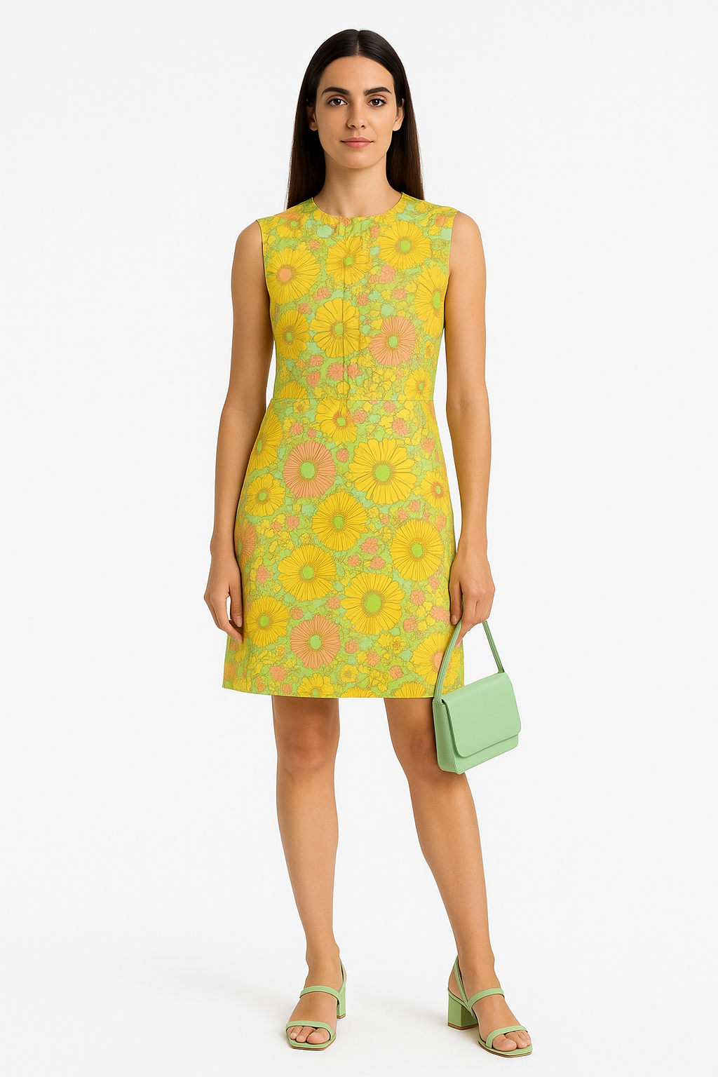 שמלת וינטיג בפרינט פרחוני וצבעוני- S