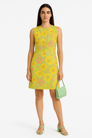 שמלת וינטיג בפרינט פרחוני וצבעוני- S