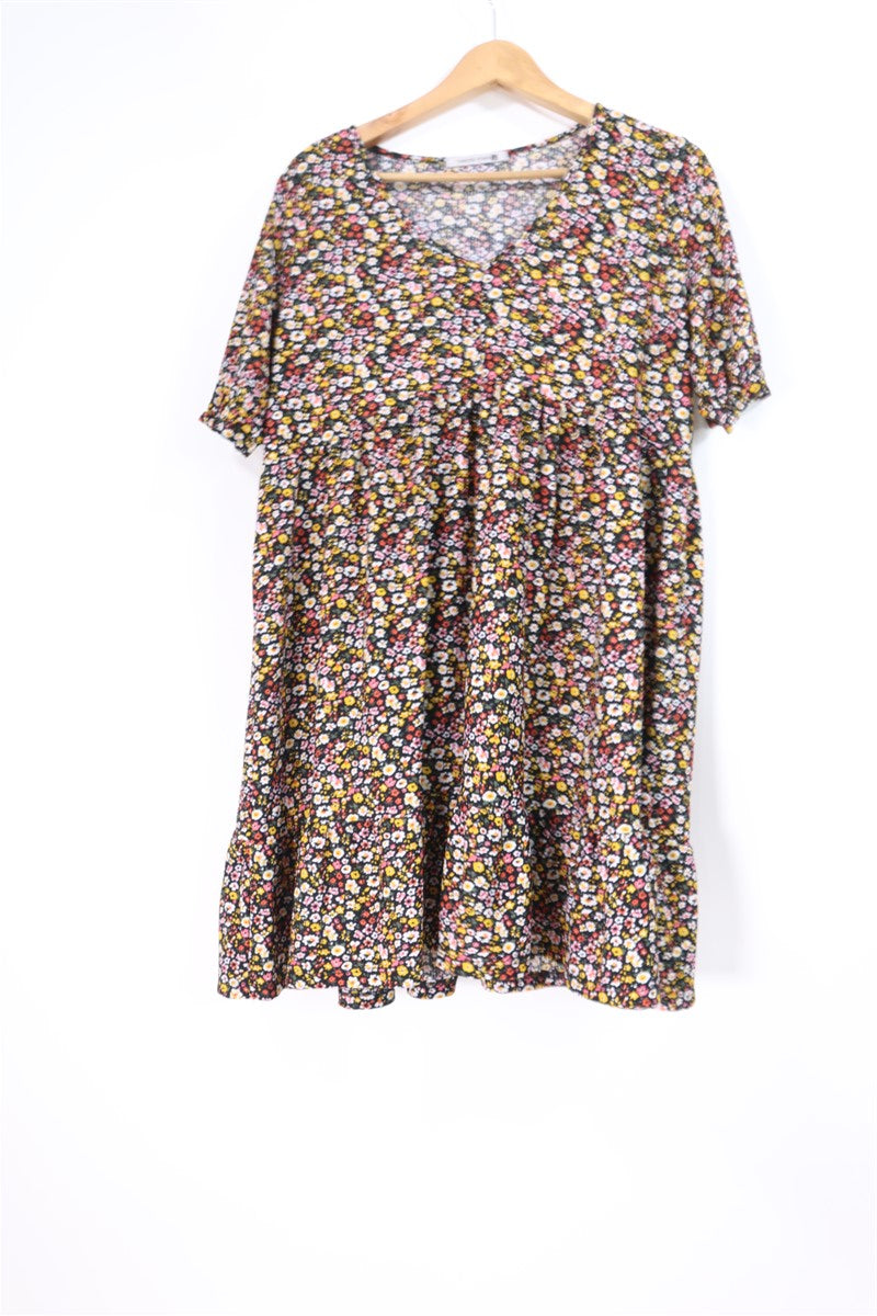 שמלה פרחונית בשחור- L-XL