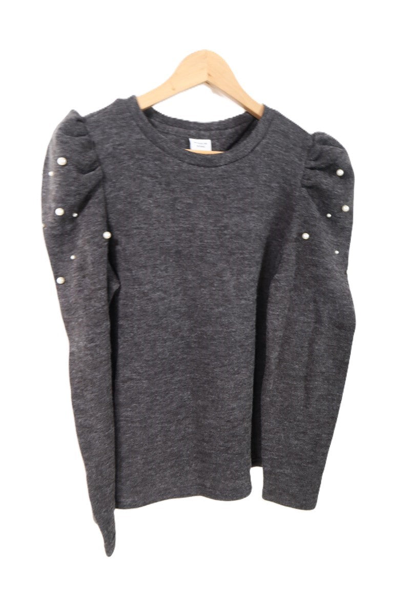 חולצת סריג מעוצבת שרוולי נפח ופנינים חדשה- M