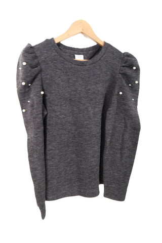 חולצת סריג מעוצבת שרוולי נפח ופנינים חדשה- M