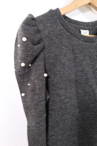 חולצת סריג מעוצבת שרוולי נפח ופנינים חדשה- M