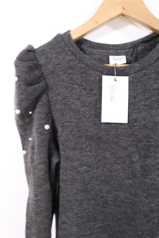 חולצת סריג מעוצבת שרוולי נפח ופנינים חדשה- M