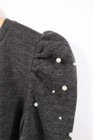 חולצת סריג מעוצבת שרוולי נפח ופנינים חדשה- M