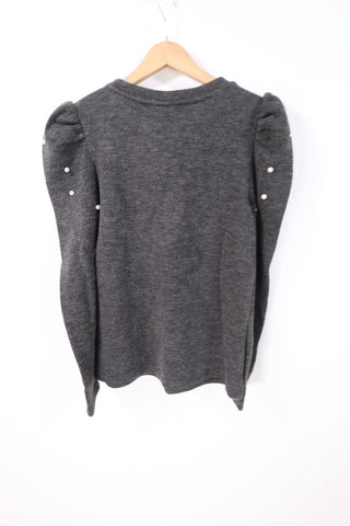 חולצת סריג מעוצבת שרוולי נפח ופנינים חדשה- M