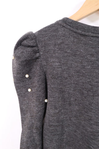 חולצת סריג מעוצבת שרוולי נפח ופנינים חדשה- M