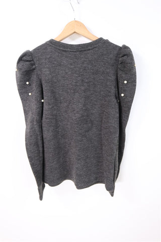 חולצת סריג מעוצבת שרוולי נפח ופנינים חדשה- M