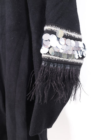 שמלת סריג שחורה שרוולי פייטים- L-M