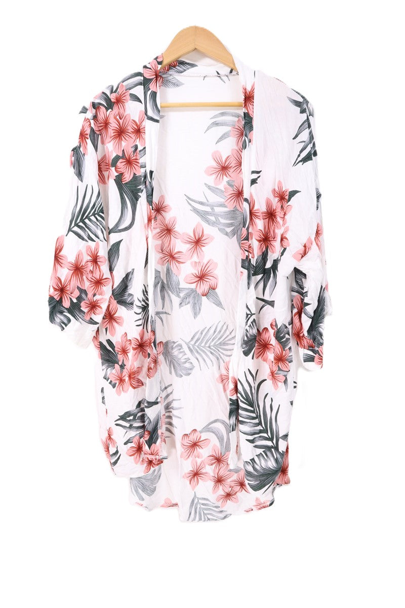 עליונית קימונו פרחונית בשמנת- OS