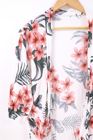 עליונית קימונו פרחונית בשמנת- OS