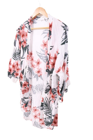 עליונית קימונו פרחונית בשמנת- OS