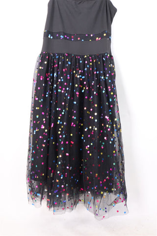 שמלת מעוצבת בשילוב רשת מנוקדת - XL