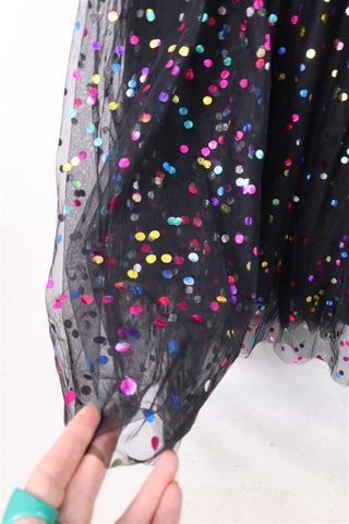 שמלת מעוצבת בשילוב רשת מנוקדת - XL