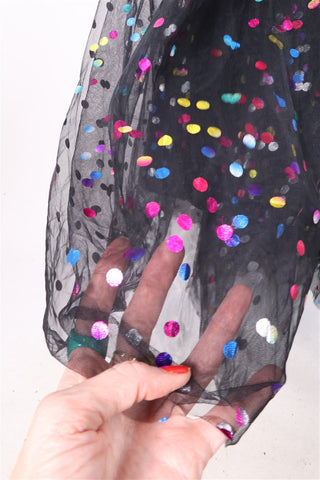 שמלת מעוצבת בשילוב רשת מנוקדת - XL