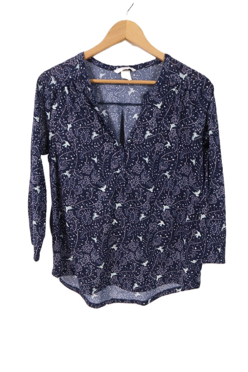 חולצת בייסיק ציפורים בכחול-M-L