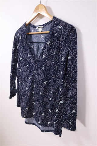 חולצת בייסיק ציפורים בכחול-M-L