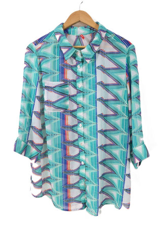 חולצה גאומטרית מכופתרת בטורקיז-L-XL