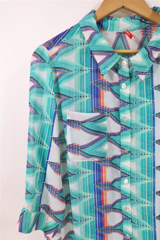 חולצה גאומטרית מכופתרת בטורקיז-L-XL