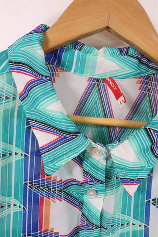 חולצה גאומטרית מכופתרת בטורקיז-L-XL