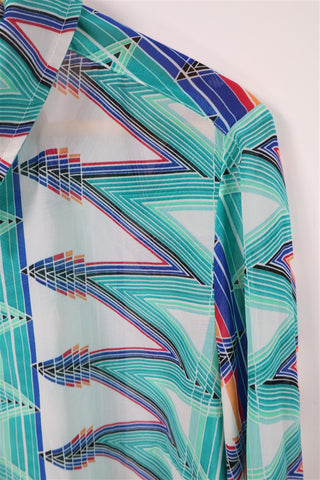 חולצה גאומטרית מכופתרת בטורקיז-L-XL