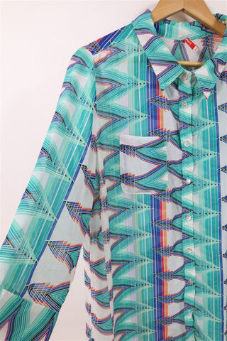 חולצה גאומטרית מכופתרת בטורקיז-L-XL