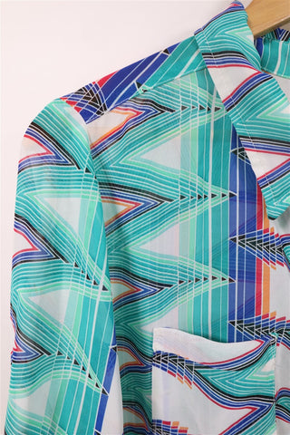 חולצה גאומטרית מכופתרת בטורקיז-L-XL