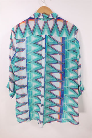 חולצה גאומטרית מכופתרת בטורקיז-L-XL