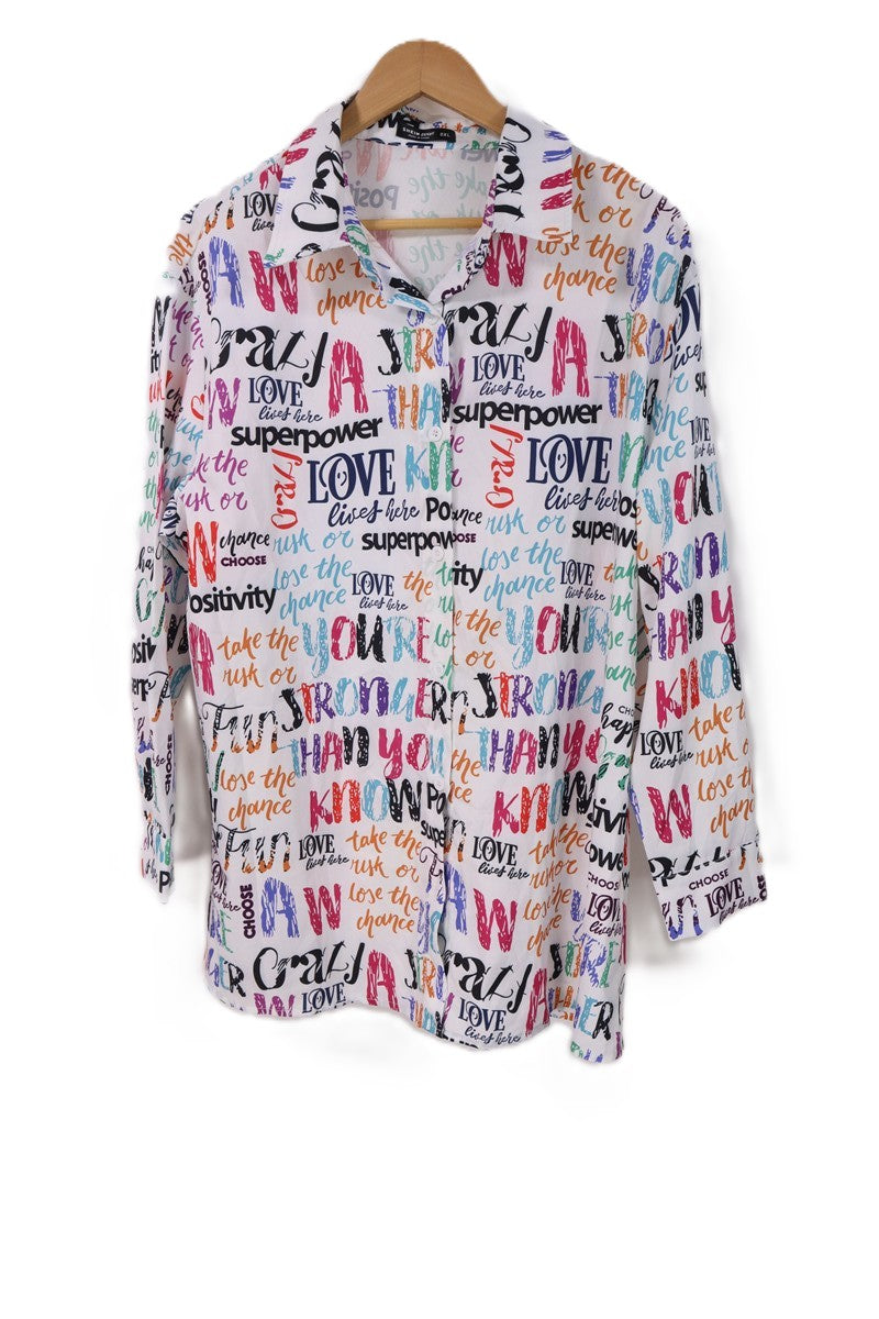 חולצה מכופתרת מקושקשת בלבן- L-XL