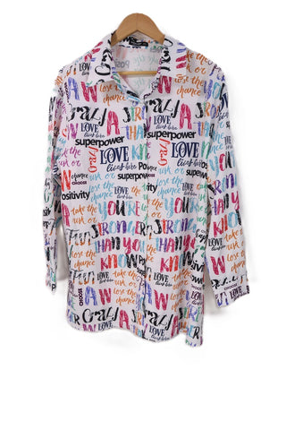 חולצה מכופתרת מקושקשת בלבן- L-XL