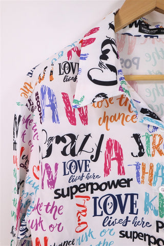 חולצה מכופתרת מקושקשת בלבן- L-XL