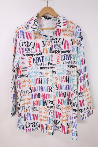 חולצה מכופתרת מקושקשת בלבן- L-XL