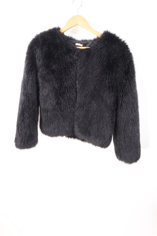 מעיל פרווה סינטטית קצר בשחור- XS-S