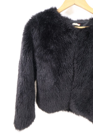 מעיל פרווה סינטטית קצר בשחור- XS-S